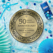 Assiettes En Carton Cadre tourbillonnant noir 50e anniversaire mariage (Fête)