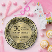 Assiettes En Carton Cadre tourbillonnant noir 50e anniversaire mariage (Fête)