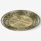Assiettes En Carton Cadre tourbillonnant noir 50e anniversaire mariage (Angle)