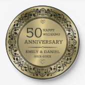 Assiettes En Carton Cadre tourbillonnant noir 50e anniversaire mariage (Devant)