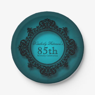 Assiettes En Carton Cadre vintage en Bleu - Plaques papier 85e anniver