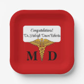 Assiettes En Carton Caduceus Red & Gold Médicale School Graduation (Recto)