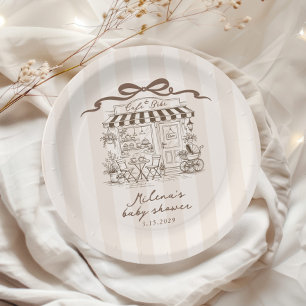 Assiettes En Carton Café Bébé Rayures Beige Thème Parisien Baby Shower