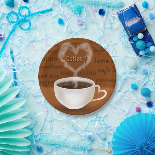 Assiettes En Carton Café ? Fumée en forme de coeur (Fête)