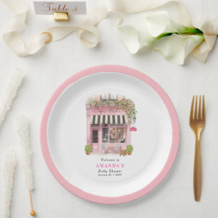 Assiettes En Carton Cafe Parisien Bonjour Bebe Arc Rose Baby Shower
