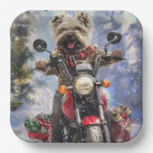 Assiettes En Carton Cairn Terrier Chien équitation Moto Noël (Recto)