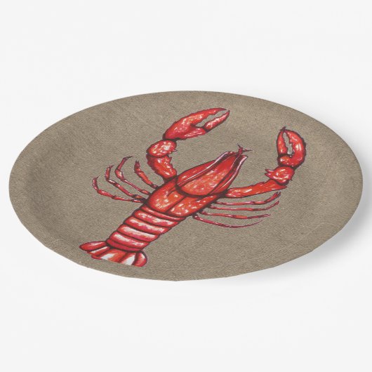 Assiettes En Carton Cajun Crawfish & Faux Burlap (Angle)