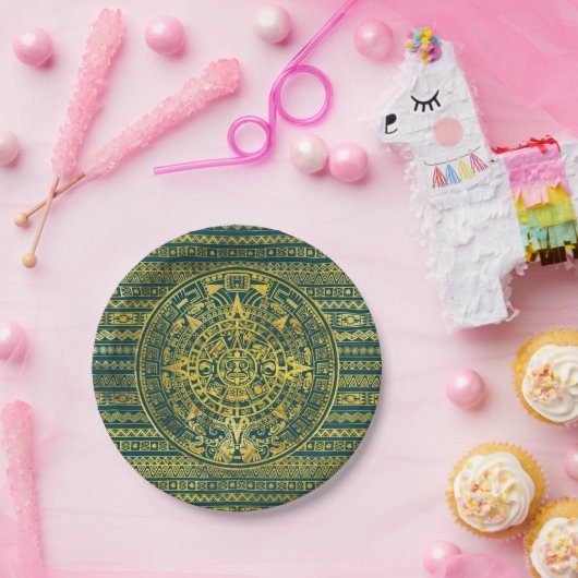 Assiettes En Carton Calendrier maya d'Inca aztèque d'or (Fête)