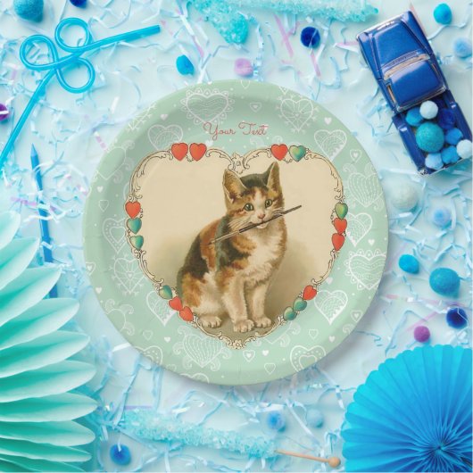 Assiettes En Carton Calico Kitten Coeurs Saint-Valentin (Fête)