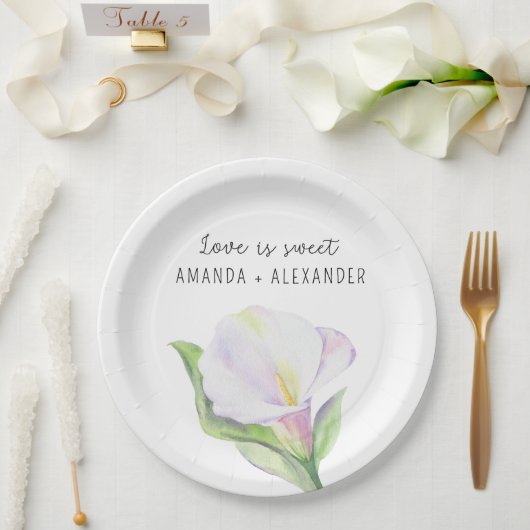 Assiettes En Carton Calla blanche - Bonbons wedding showers (Mariage)