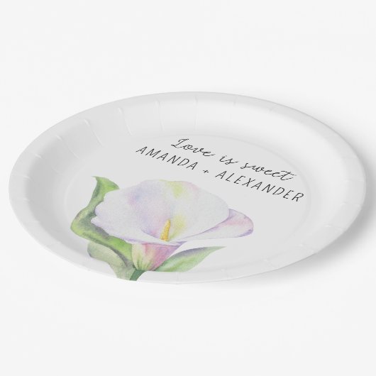 Assiettes En Carton Calla blanche - Bonbons wedding showers (Angle)