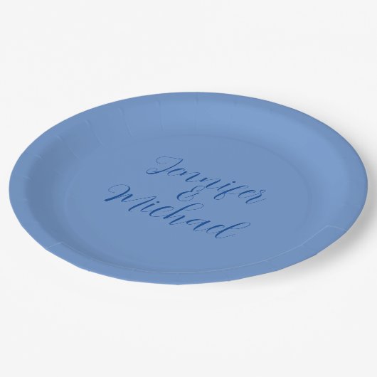 Assiettes En Carton Calligraphie Bleue Classique mariage (Angle)