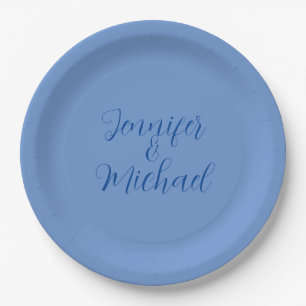 Assiettes En Carton Calligraphie Bleue Classique mariage