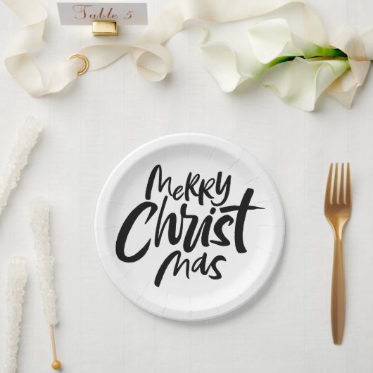 Assiettes En Carton Calligraphie chrétienne moderne Joyeux Noël (Mariage)