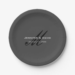 Assiettes En Carton Calligraphie classique Monogramme Mariage gris
