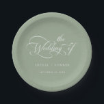 Assiettes En Carton Calligraphie classique romantique Mariage Sage Gre<br><div class="desc">Plaque de papier mariage vert simple,  élégante,  romantique calligraphie tourbillonnant avec vos noms. Pour une personnalisation plus avancée de cette conception,  cliquez sur le BOUTON OUTIL DESIGN BLEU ci-dessus !</div>