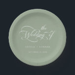Assiettes En Carton Calligraphie classique romantique Mariage Sage Gre<br><div class="desc">Plaque de papier mariage vert simple,  élégante,  romantique calligraphie tourbillonnant avec vos noms. Pour une personnalisation plus avancée de cette conception,  cliquez sur le BOUTON OUTIL DESIGN BLEU ci-dessus !</div>