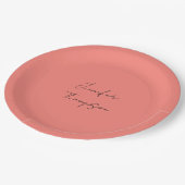 Assiettes En Carton Calligraphie Elégant Coral rose Plaine Nom simple (Angle)