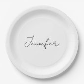 Assiettes En Carton Calligraphie Elégant Noir Blanc Plaine Nom simple (Devant)