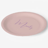 Assiettes En Carton Calligraphie Élégant Rose Or Plaine Nom simple (Angle)