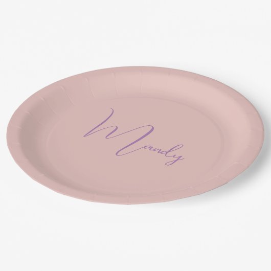 Assiettes En Carton Calligraphie Élégant Rose Or Plaine Nom simple (Angle)