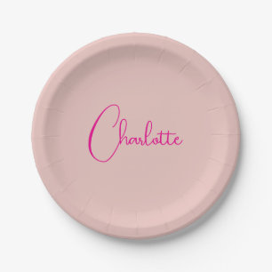 Assiettes En Carton Calligraphie Élégant Rose Or Plaine Nom simple