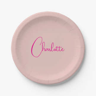 Assiettes En Carton Calligraphie Élégant Rose Or Plaine Nom simple
