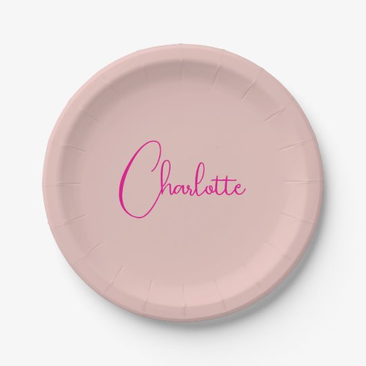 Assiettes En Carton Calligraphie Élégant Rose Or Plaine Nom simple (Devant)