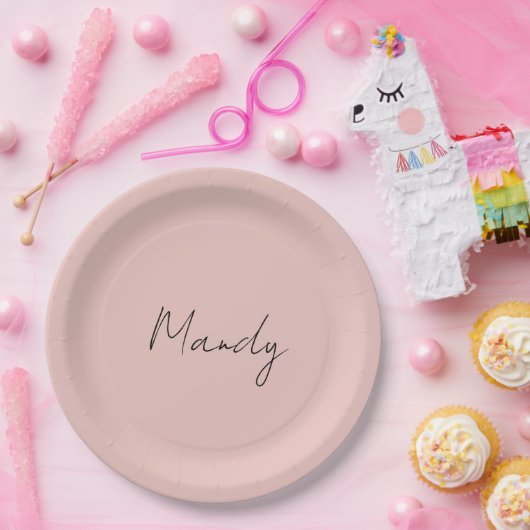 Assiettes En Carton Calligraphie Élégant Rose Or Plaine Nom simple (Fête)