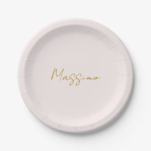 Assiettes En Carton Calligraphie élégante de couleur or et pastel Nom 