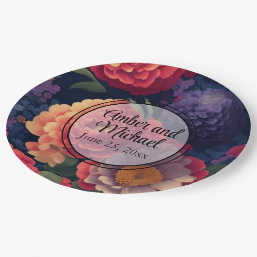 Assiettes En Carton Calligraphie élégante orangée rouge violet (Angle)