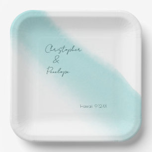 Assiettes En Carton Calligraphie minimaliste Aqua Watercolor Mariage