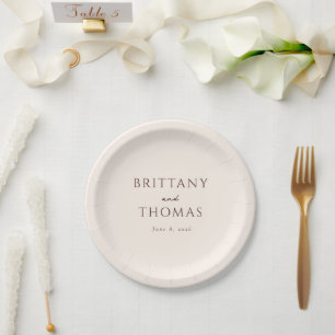 Assiettes En Carton Calligraphie minimaliste beige élégant