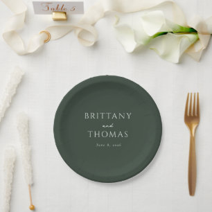 Assiettes En Carton Calligraphie minimaliste verte élégante