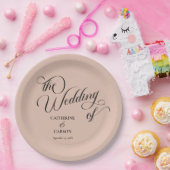 Assiettes En Carton Calligraphie moderne Mariage beige (Fête)
