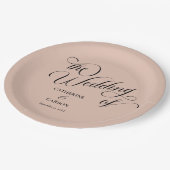Assiettes En Carton Calligraphie moderne Mariage beige (Angle)