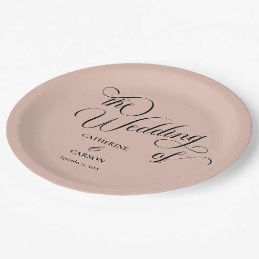 Assiettes En Carton Calligraphie moderne Mariage beige (Angle)