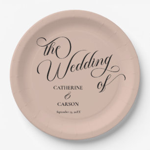 Assiettes En Carton Calligraphie moderne Mariage beige
