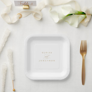 Assiettes En Carton Calligraphie moderne or intemporel et mariage blan