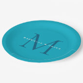Assiettes En Carton Calligraphie monogramme Azure Blue Modern Plain (Angle)