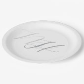 Assiettes En Carton Calligraphie Monogramme Gris Blanc Plat Simple (Angle)