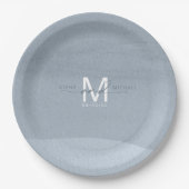 Assiettes En Carton Calligraphie Monogramme Mariage Dusty Blue ID771 (Devant)