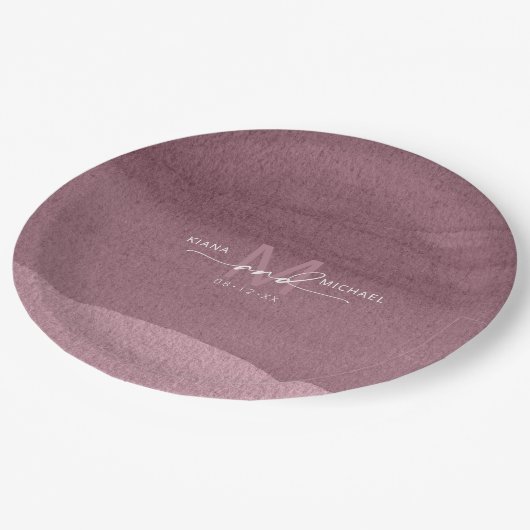 Assiettes En Carton Calligraphie Monogramme Mariage Mauve ID771 (Angle)