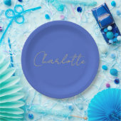 Assiettes En Carton Calligraphie Or Couleur Deep Royal Nom personnalis (Fête)