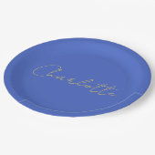Assiettes En Carton Calligraphie Or Couleur Deep Royal Nom personnalis (Angle)