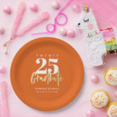 Assiettes En Carton Calligraphie Or moderne Orange Graduation (Fête)