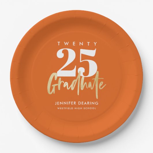 Assiettes En Carton Calligraphie Or moderne Orange Graduation (Devant)