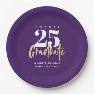 Assiettes En Carton Calligraphie Or Moderne Purple Graduation