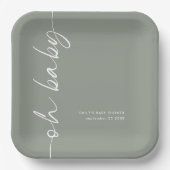 Assiettes En Carton Calligraphie pivotée Nom Sage Oh Baby shower (Recto)