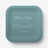 Assiettes En Carton Calligraphie sarcelle élégante (Recto)